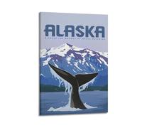 ZLXZPL Travel Vintage Travel Poster of Alaska Whale Watching Wall Art Canvas Posters Prints for Modern Family Living Room Decor Artwork 20x30inch(50x75cm) Frame