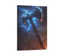 ZLXZPL Weapon Blue Flame Battle Axe Wall Art Canvas Posters Prints for Modern Family Living Room Decor Artwork 12x18inch(30x45cm) Frame-style
