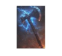 ZLXZPL Weapon Blue Flame Battle Axe Wall Art Canvas Posters Prints for Modern Family Living Room Decor Artwork 12x18inch(30x45cm) Unframe-style