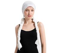 ZLYC Chemo Headwear Pre Tied Head Scarf for Women Lightweight Beanie Hat Skull Cover Cap Headwraps(Braid Solid White)