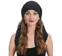 ZLYC Chemo Headwear Pre Tied Head Scarf Headwraps Lightweight Beanie Hat for Women(Double-Layer Lace Black),One Size