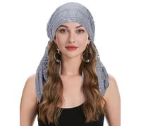 ZLYC Chemo Headwear Pre Tied Head Scarf Headwraps Lightweight Beanie Hat for Women(Double-layer Lace Gray),One Size