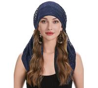 ZLYC Chemo Headwear Pre Tied Head Scarf Headwraps Lightweight Beanie Hat for Women(Double-layer Lace Navy),One Size