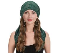 ZLYC Chemo Headwear Pre Tied Head Scarf Headwraps Lightweight Beanie Hat for Women(Double-Layer Lace Dark Green),One Size