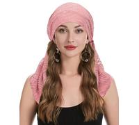 ZLYC Chemo Headwear Pre Tied Head Scarf Headwraps Lightweight Beanie Hat for Women(Double-layer Lace Pink),One Size