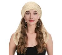 ZLYC Chemo Headwear Pre Tied Head Scarf Headwraps Lightweight Beanie Hat for Women(Double-layer Lace Beige),One Size