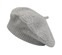 ZLYC French Beret Hat Reversible Solid Color Cashmere Warm Hat for Women Girls(Cable Knit Gray)