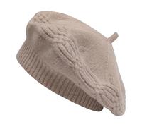 ZLYC French Beret Hat Reversible Solid Color Cashmere Warm Hat for Women Girls(Cable Knit Light Coffee)