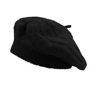 ZLYC French Beret Hat Reversible Solid Color Cashmere Warm Hat for Women Girls(Cable Pattern Black),One Size