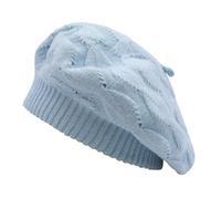 ZLYC French Beret Hat Reversible Solid Color Cashmere Warm Hat for Women Girls(Cable Pattern Light Blue),One Size