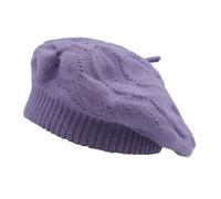 ZLYC French Beret Hat Reversible Solid Color Cashmere Warm Hat for Women Girls(Cable Pattern Purple),One Size