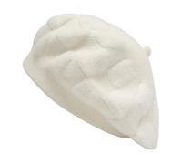 ZLYC French Beret Hat Reversieckered Solid Color Cashmere Warm Hat for Women Girls(Checkered White)