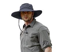 ZLYC Men Wide Brim Safari Boonie Hat Waterproof Bucket Sun Outdoor Fishmen Hat(Plain Navy),One Size