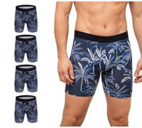 ZLYC Men's Long Leg Cotton Boxer Shorts Underwear 3/4 Pack, Palm Tree Navy, L