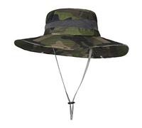 ZLYC Mens Waterproof Camo Sun Hat Wide Brim Packable Outdoor Mesh Fishing Bucket Hats(Camo Dark Green),L