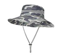 ZLYC Mens Waterproof Camo Sun Hat Wide Brim Packable Outdoor Mesh Fishing Bucket Hats(Camo Light Green),L