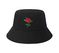 ZLYC Unisex Fashion Embroidered Fishing Hats Summer Hat Outdoor Hat for Teenagers, Rose Black, One Size
