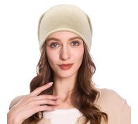 ZLYC Women Cashmere Blend Slouchy Beanie Hat Seamless Knit Winter Skull Cap(Solid Beige),One Size