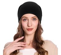 ZLYC Women Cashmere Blend Slouchy Beanie Hat Seamless Knit Winter Skull Cap(Solid Black),One Size