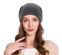 ZLYC Women Cashmere Blend Slouchy Beanie Hat Seamless Knit Winter Skull Cap(Solid Dark Gray),One Size