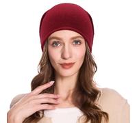 ZLYC Women Cashmere Blend Slouchy Beanie Hat Seamless Knit Winter Skull Cap(Solid Red),One Size