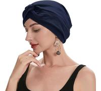 ZLYC Women Chemo Headwear Pre Tied Turban Headwrap Lightweight Beanie Hat(Knot Navy),One Size