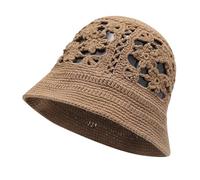 ZLYC Women Cotton Bucket Hat Handmade Crochet Knit Floral Summer Bucket Hats, Floral Tan, One Size