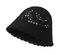 ZLYC Women Cotton Bucket Hat Handmade Crochet Knit Floral Summer Bucket Hats (Solid Black),One Size