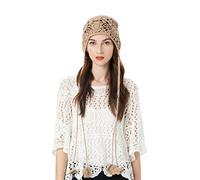 ZLYC Women Cotton Crochet Knit Beanie Hat Handmade Cutout Summer Floral Skull Cap(Solid Khaki)