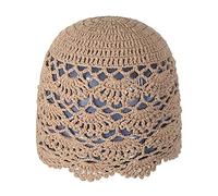 ZLYC Women Cotton Crochet Skull Cap Handmade Knit Cutout Floral Beanie Hat (Solid Khaki),One Size