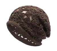 ZLYC Women Cotton Crochet Slouchy Beanie Hat Handmade Knit Cutout Summer Croral Skull Cap(Crochet Brown)