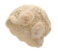 ZLYC Women Cotton Crochet Slouchy Beanie Hat Handmade Knit Summer Skull Cap(Decorative Flowers Beige),One Size