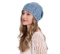 ZLYC Women Cotton Crochet Slouchy Beanie Hat Handmade Knit Summer Skull Cap(Solid Mild Blue),One Size