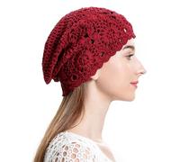 ZLYC Women Cotton Crochet Slouchy Beanie Hat Handmade Knit Summer Skull Cap(Solid Red),One Size