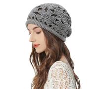 ZLYC Women Cotton Crochet Slouchy Geanie Hat Handmade Knit Cutout Summer Croral Skull Cap(Crochet Gray)