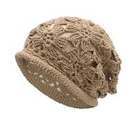 ZLYC Women Cotton Crochet Slouchy Keanie Hat Handmade Knit Cutout Summer Croral Skull Cap(Crochet Khaki)