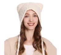ZLYC Women Crochet Hat Knit Cat Ear Slouchy Beanie Cute Vintage Grunge Fuzzy Hat(Bear Ears Beige),One Size