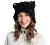 ZLYC Women Crochet Hat Knit Cat Ear Slouchy Beanie Cute Vintage Grunge Fuzzy Hat(Solid Blac),One Size