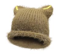 ZLYC Women Crochet Hat Knit Cat Ear Slouchy Beanie Cute Vintage Grunge Fuzzy Hat(Solid Khak),One Size