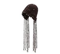 ZLYC Women Crochet Slouchy Beanie Hat with Tassel Textured Chunky Knit Skull Cap(Pearls Coffee),One Size