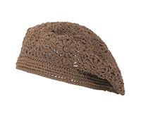 ZLYC Women Knit Beret Handmade Crochet Cutout Hat Lightweight Slouchy Autumn Hat (Plain Brown),One Size