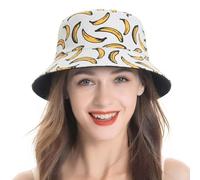 ZLYC Women Men Summer Bucket Hat Sun Hat Fruit Print Reversible Fisherman Hat(Banana,White),One Size