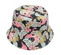 ZLYC Women Men Summer Bucket Hat Sun Hat Fruit Print Reversible Fisherman Hat(Flamingo Pineapple Black),One Size