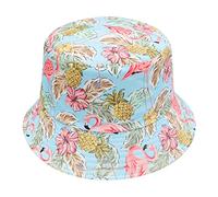 ZLYC Women Men Summer Bucket Hat Sun Hat Fruit Print Reversible Fisherman Hat(Flamingo Pineapple Blue),One Size