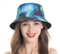 ZLYC Women Men Summer Bucket Hat Sun Hat Fruit Print Reversible Fisherman Hat(Galaxy Blue),One Size