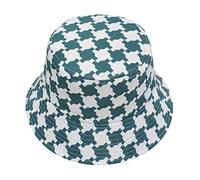 ZLYC Women Men Summer Bucket Hat Sun Hat Fruit Print Reversible Fisherman Hat(Houndstooth Checkered Green),One Size