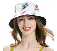 ZLYC Women Men Summer Bucket Hat Sun Hat Fruit Print Reversible Fisherman Hat(Ice Cream White),