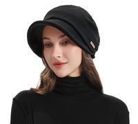 ZLYC Women Slouchy Beanie with Short Visor Brim Double Layer Lining Knit Skull Cap(Solid Black),One Size
