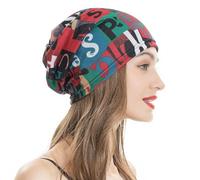 ZLYC Women Slouchy Jersey Beanie Summer Knit Hat Thin Stretch Skull Caps(Letter Red),One Size