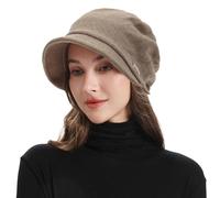 ZLYC Women Slouchy Keanie with Short Visor Brim Double Layer Lining Knit Skull Cap(Solid Khaki),One Size